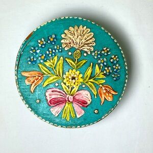 Vintage wooden Round Band Box Painted‎ Small 2.75 x 1.5”